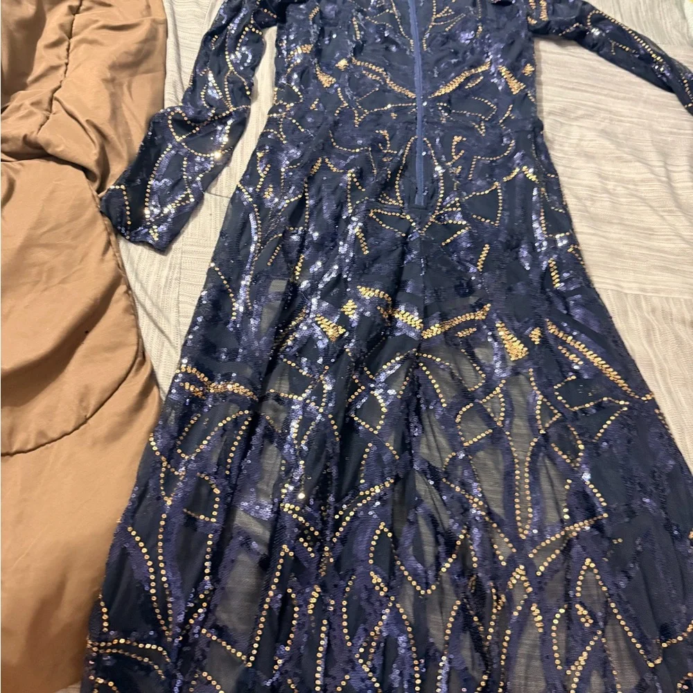 Fashion Nova Midnight Blue Sequin Gown - Picture 5 of 6